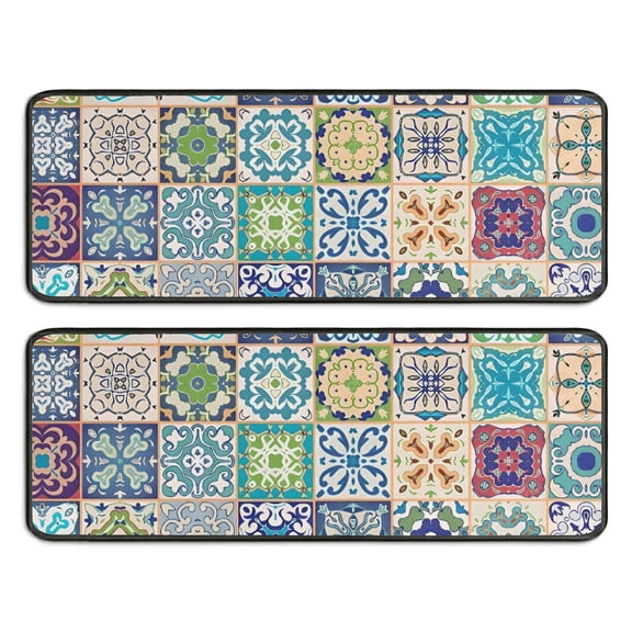 Kitchen Rugs Sets Of 2,Multicolor Ethnic Geometric Patchwork Pattern Anti Fatigue Kitchen Mat Rugs Non Slip Washable,Decorative Kitchen Floor Mats for Kitchen,Sink,Laundry,17"x47" 17"x47"