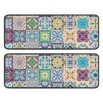Kitchen Rugs Sets Of 2,Multicolor Ethnic Geometric Patchwork Pattern Anti Fatigue Kitchen Mat Rugs Non Slip Washable,Decorative Kitchen Floor Mats for Kitchen,Sink,Laundry,17"x47" 17"x47"