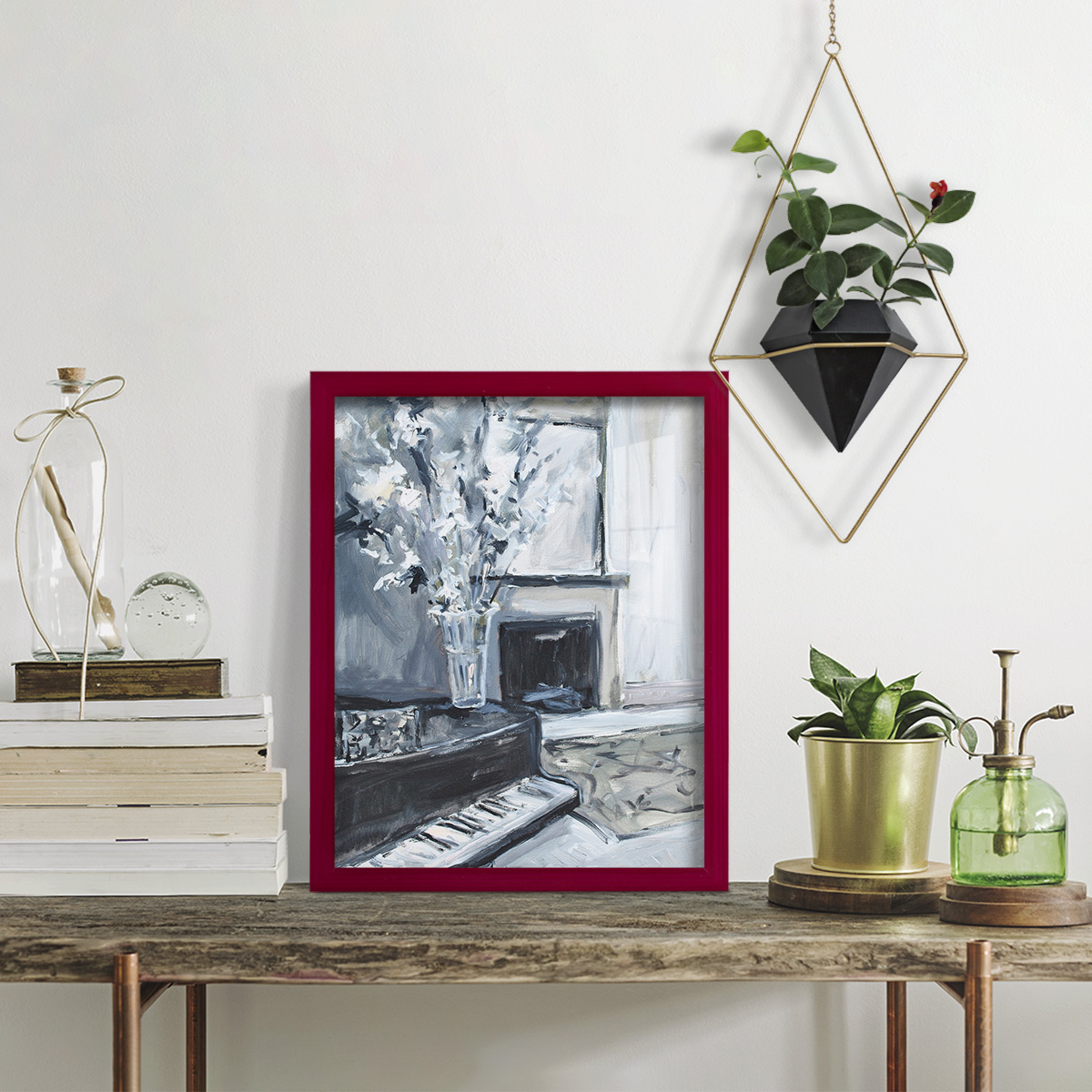 Piano Blues III - Framed Print w/glass - Cherry Red