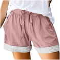 thumbnail image 6 of Oiangi Womens Flat Front Shorts Color Block Summer Shorts Elastic Waist Drawstring Holiday Travel Shorts with Pockets Pink L, 6 of 7