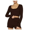 thumbnail image 2 of Wolfast Hauts d'Été à Manches Longues pour Femmes Mode Femmes Décontracté Hauts à Manches Longues Col Rond Ensembles de Shorts Décontractés, 2 of 9