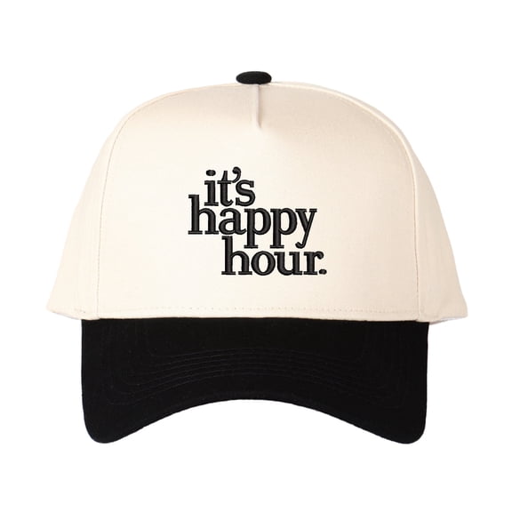 "It's Happy Hour" Letter Embroidered Patchwork Trucker Hat | Adjustable Unisex Snapback, Cocktail Party Essential Casual Cap