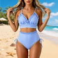 thumbnail image 2 of Swanpen Women's Striped Ruffled High Waisted Bikini Set, V-Neck Adjustable Strap 2 Piece Swimsuit, 2 of 5