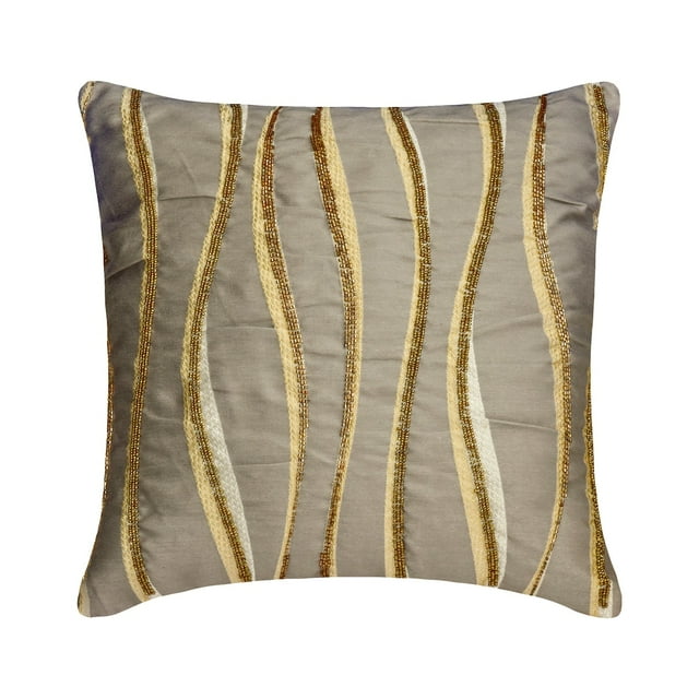 Fundas de almohada grises de 40 x 40 cm (16 x 16 pulgadas), con bordados de seda y cuentas para sofá, diseño abstracto de estilo moderno - Olas Místicas