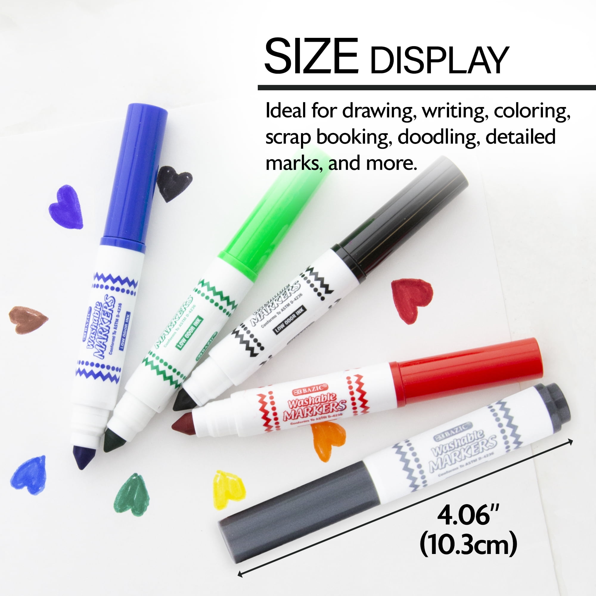 BAZIC Washable Markers 10 Color Mini Coloring Marker (10/Pack), 24-Packs