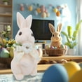 thumbnail image 1 of Adorno de conejo de Pascua, escultura de conejo artificial de pie con musgo verde, decoración de jardín, regalos de fiesta, decoración de mesa y hogar, adornos de conejo de PVC., 1 of 6