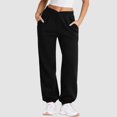 thumbnail image 4 of Fiaer,Women's V Crossover Waist Sweatpants Baggy Y2k Jogger Oversized Pants Wide Leg Fleeced Lounge Trousers with Pocket Black XXXL, 4 of 7