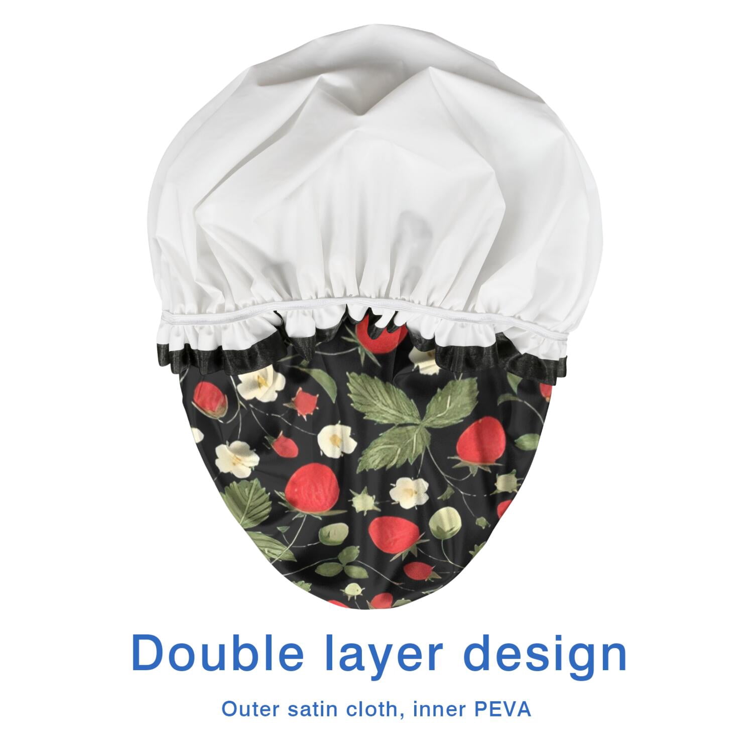Shower Caps,Strawberry Plants Fruit Flower Leaf Waterproof Shower Cap for Women 4 Pieces,Double Reusable Hair Cover for Shower PEVA Elastic Stretch Hem