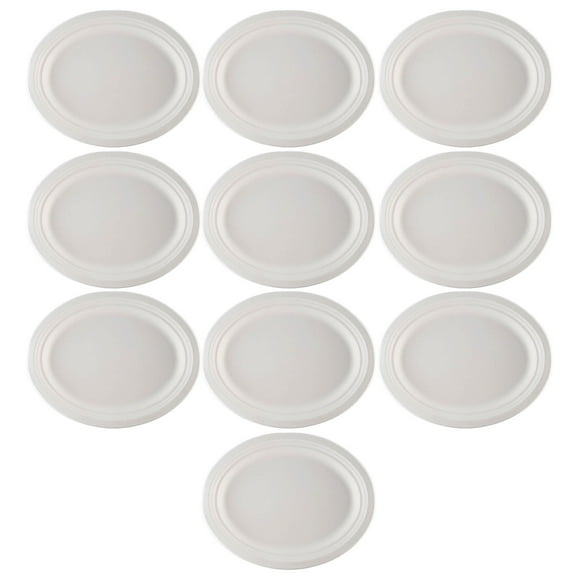 100% Biodegradable 12-Inch Oval Plates (50 Count) - Super Sturdy Compostable Dinnerware - Natural Bagasse Fiber Plates for Hot/Cold Foods - Party & Event Essentials