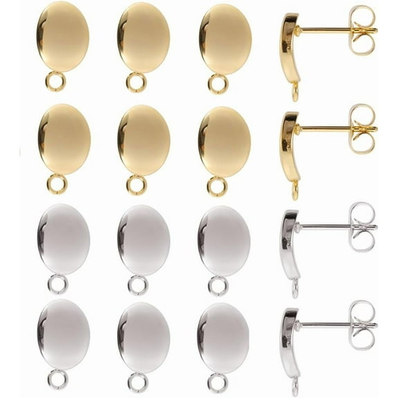 1 box 40pcs Post Earring Findings Earring Post with Loop Stainless Steel Earring Studs Oval Earring Posts Silver golden Ear Stud DIY Earrings Findings for Jewelry Making Accessories Craft