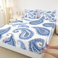thumbnail image 3 of Manfei Vinatge Paisley Twin Sheet Sets,Boho bohemian Twin Fitted Sheet,Blue White Flat Sheet For Kids,Luxury Bedroom Decor,3pcs, 3 of 7