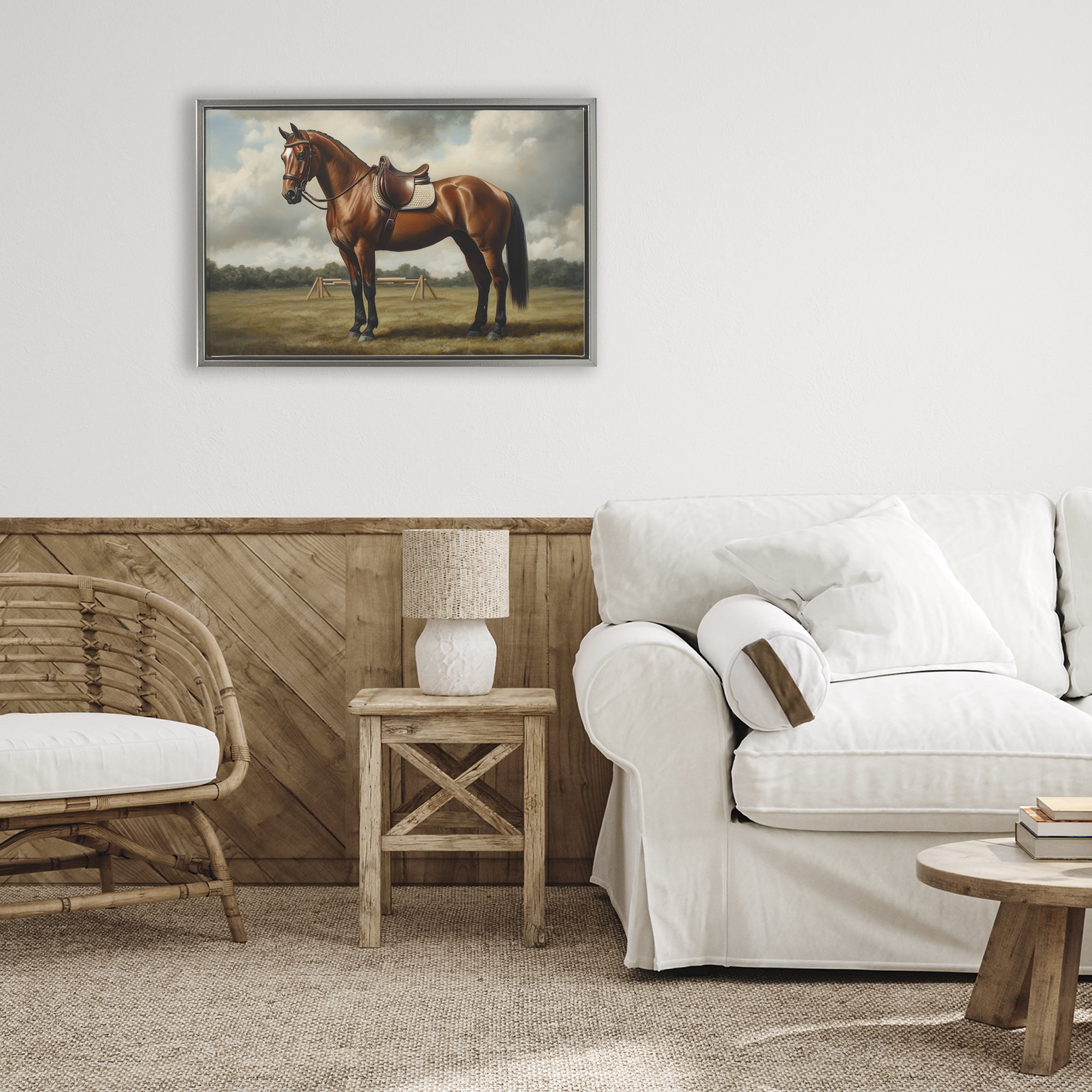 Stupell Industries Red Mare in Pastoral Landscape Gray Framed Floater Canvas Wall Art, design by Petal Prints Design