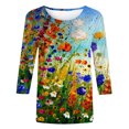 thumbnail image 5 of T-shirts pour Femmes Mode Féminine T-shirt Imprimé Ample Blouse à Manches 3/4 Col Rond Hauts Décontractés Blouse d'Été en Liquidation, 5 of 5