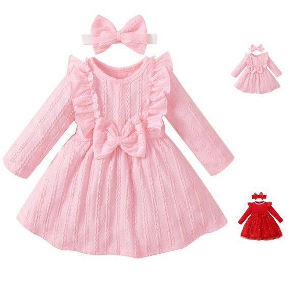 Swuxness Toddler Girls Princess Dresses Long Sleeve Round Neck Knitted Casual Outfits