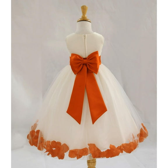 Ekidsbridal Satin Ivory Orange Tulle Rose Petal Flower Girl Dress Christmas Party Bridesmaid Holiday Wedding Pageant Birthday 302T M