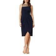 Adrianna Papell Day Stretch Knit Crepe Draped Illusion Short Faux Wrap Crepe Dress-MIDNIGHT / 12