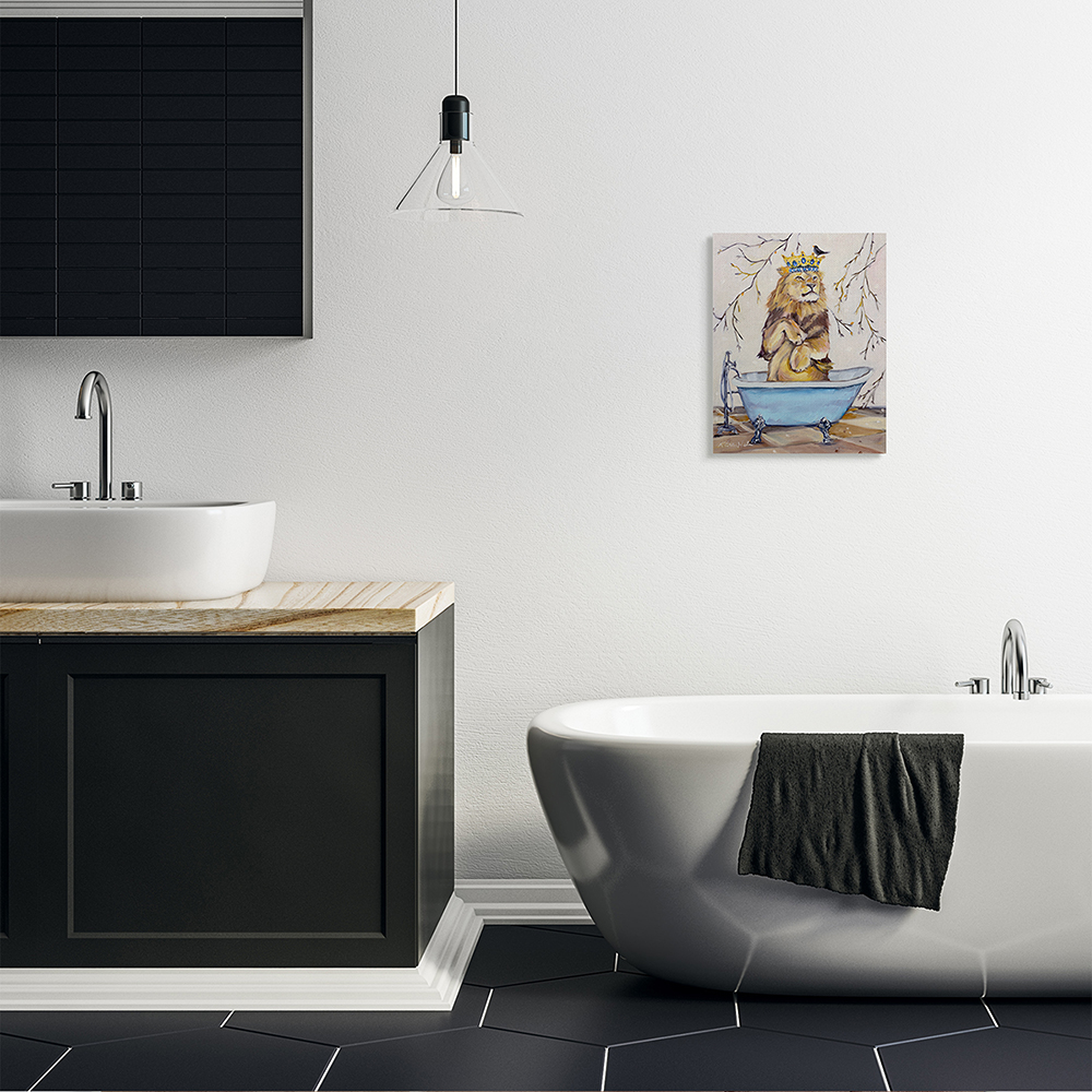 Stupell Industries Regal Jungle Lion in Blue Claw Bath Canvas Wall Art by Karen Weber Fine Art