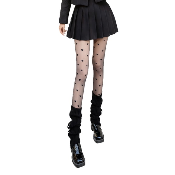 300G Thicken Fleece Lined Tights for Women Sexy Heart Pattern Sheer Pantyhose Winter Warm Opaque Party Leggings