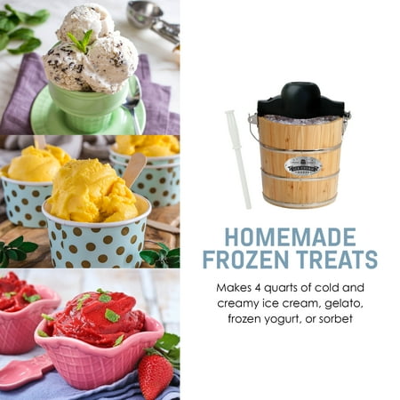 Elite Gourmet 4Qt. Old Fashioned Pine Bucket Electric/Manual Ice Cream Maker