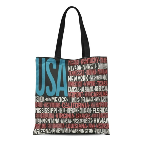 NUDECOR Canvas Tote Bag United States America Flag and Capital Cities Usa Durable Reusable Shopping Shoulder Grocery Bag