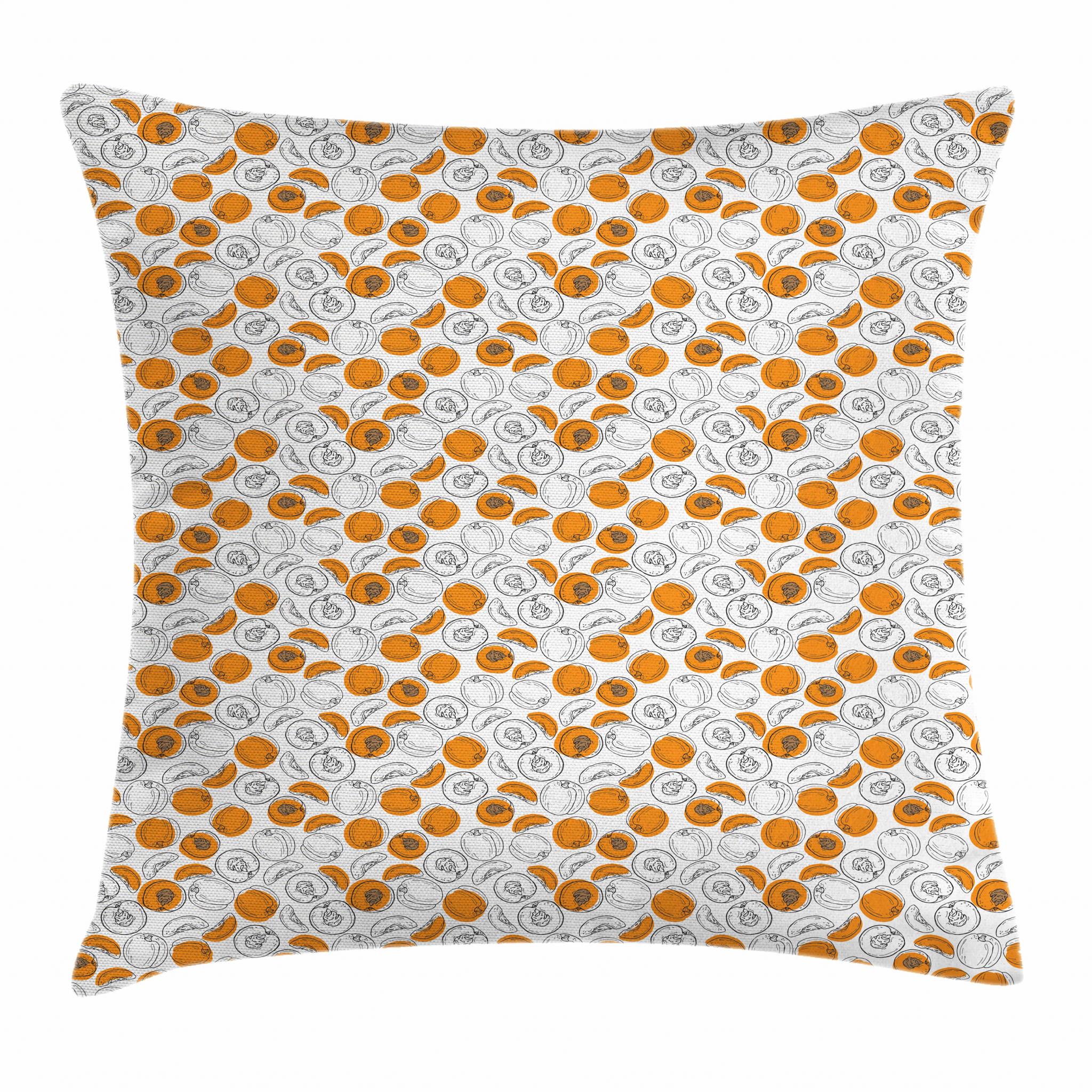 Peach Throw Pillow Cushion Cover, HandDrawn Silhouette Juicy Peach