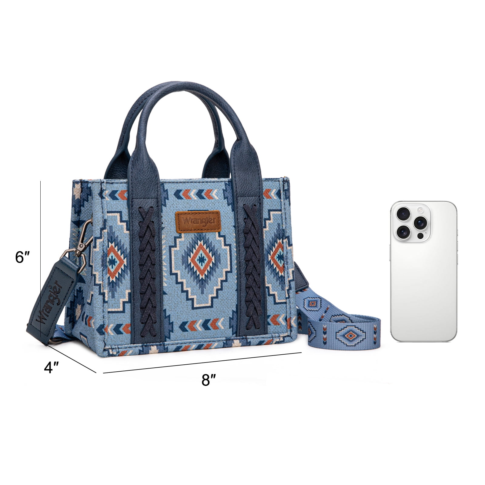 Wrangler Mini Tote Bag Small Top Handle Bag Ladies Woven Satchel Handbag, Jean