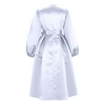 thumbnail image 4 of Oplxuo Satin Swing Cocktail Midi Dresses for Women Elegant Puff Sleeve Button Front A-Line Formal Party Prom Dress, 4 of 5