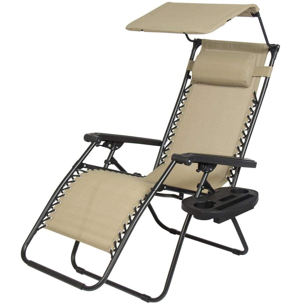BestMassage 2 PCS Zero Gravity Chair Lounge Patio Chairs with Canopy Cup Holder 