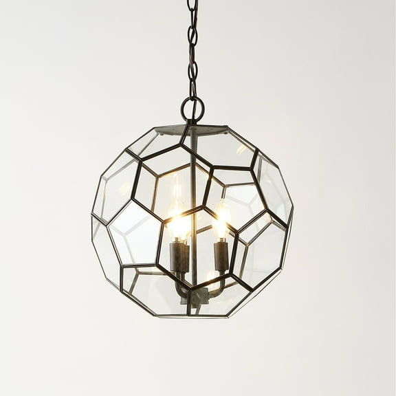 JONATHAN Y Bee 13.5" 3-Light Modern Farmhouse Iron/Glass LED Pendant, Oil Rubbed Bronze/Clear