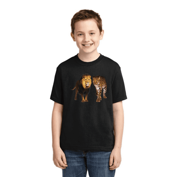 Wild African Lion and Cheetah Animal Lover Boys Graphic Youth T-Shirt