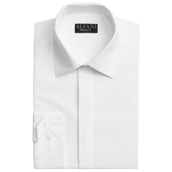 Alfani Mens Regular fit Dress Shirt XXL 18-18.5 34-35 White Solid