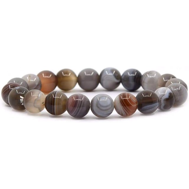 Bracelet Extensible Unisexe en Perles Rondes de 10 mm en Agate du Botswana Naturelle