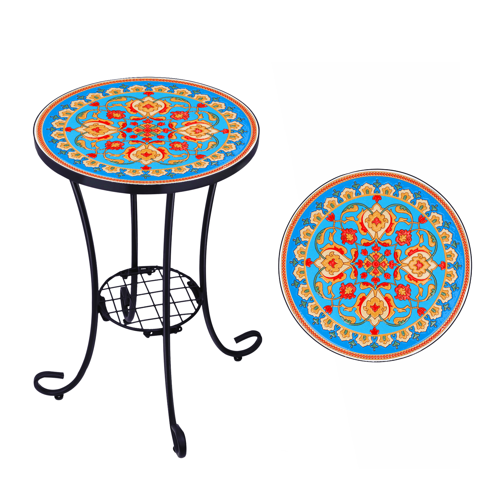 Outdoor Mosaic Side Table and Plant Stand,21" H End Table with 14" Dia