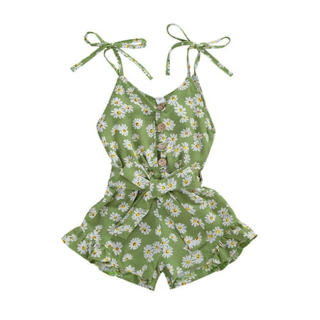 

Canrulo Toddler Kids Baby Girls Clothes Floral One Piece Romper Strap Jumpsuit Backless Bodysuit Shorts Summer Outfits Green 2-3 Years