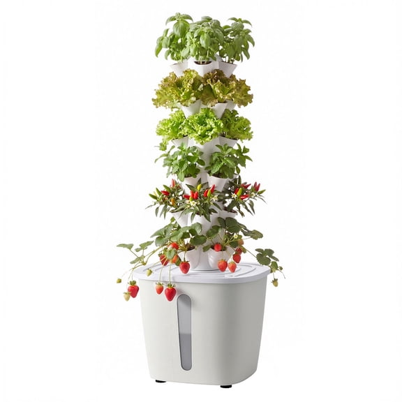 KFFKFF Hydroponic Tower System, 30-Pod 6-Tier Vertical Growing Kit with App Control, Indoor Garden with 20L Water Reservoir & Pump, Ideal for Herbs, Fruits, and Vegetables