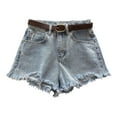 thumbnail image 1 of Summer Savings! QATAINLAV Women Casual High Rise Denim Shorts Casual Frayed Raw Hem Short Jeans Solid Color Ripped Jean Short Pants Light Blue S, 1 of 5