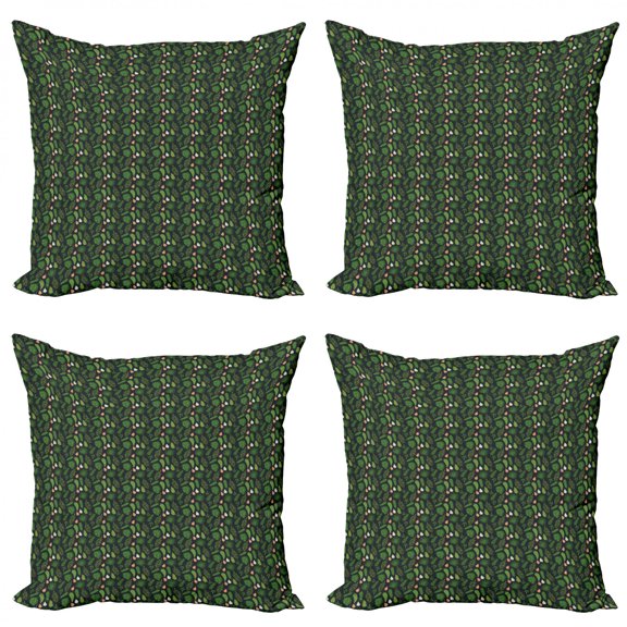 Tropical Throw Pillow Cushion Case Pack of 4, Exotic Pattern of Various Jungle Leaves and Flowers, Modern Accent Double-Sided Print, 4 Sizes, Charcoal Grey Salmon, by Ambesonne