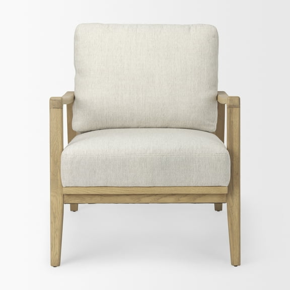Mercana Raeleigh Cream Fabric W/Light Brown Wood Accent Chair