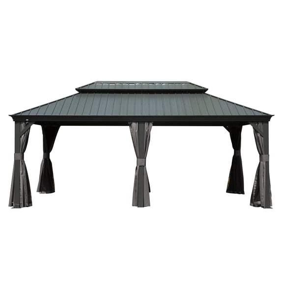 12' X 20' Hardtop Gazebo Large Outdoor Metal Gazebo with Galvanized Steel Double Roof Canopy, Aluminum Frame, Curtains and Netting for Patio, Deck, Garden, Grey