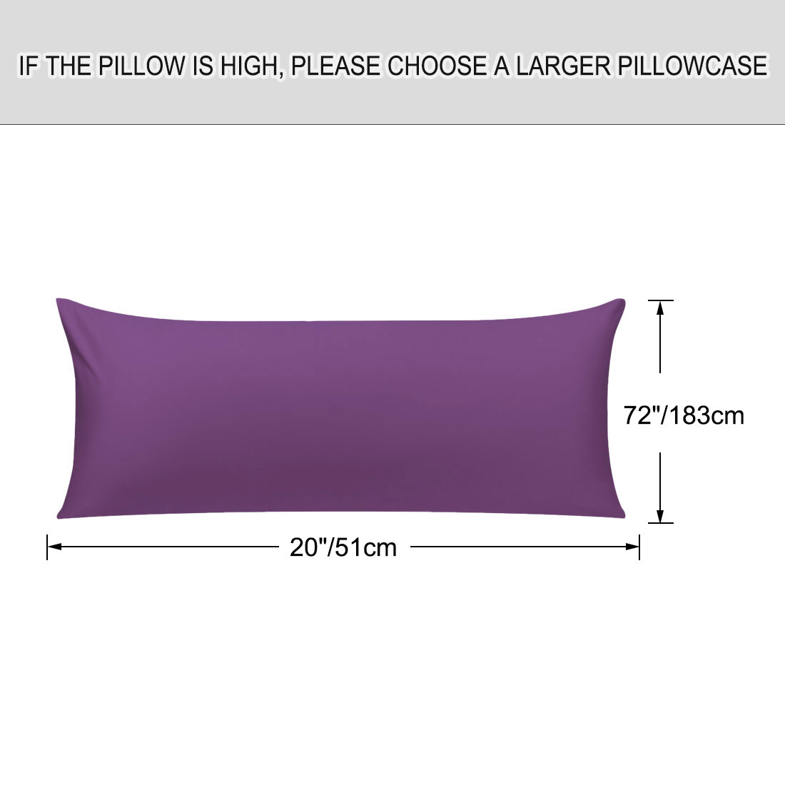 Unique Bargains Pillowcases 2 Pack 100% Cotton Body Pillow Covers Purple 20" x 72"