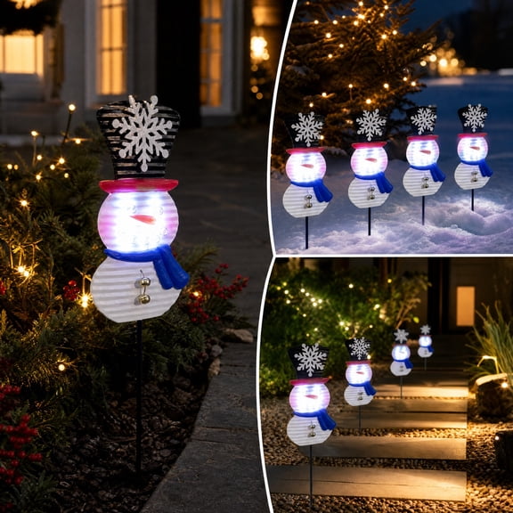 Aoznliie Snowman Stake Light, Solar Christmas Yard Decoration with Warm White LED, Waterproof Outdoor Garden Light for Pathway Lawn,20in