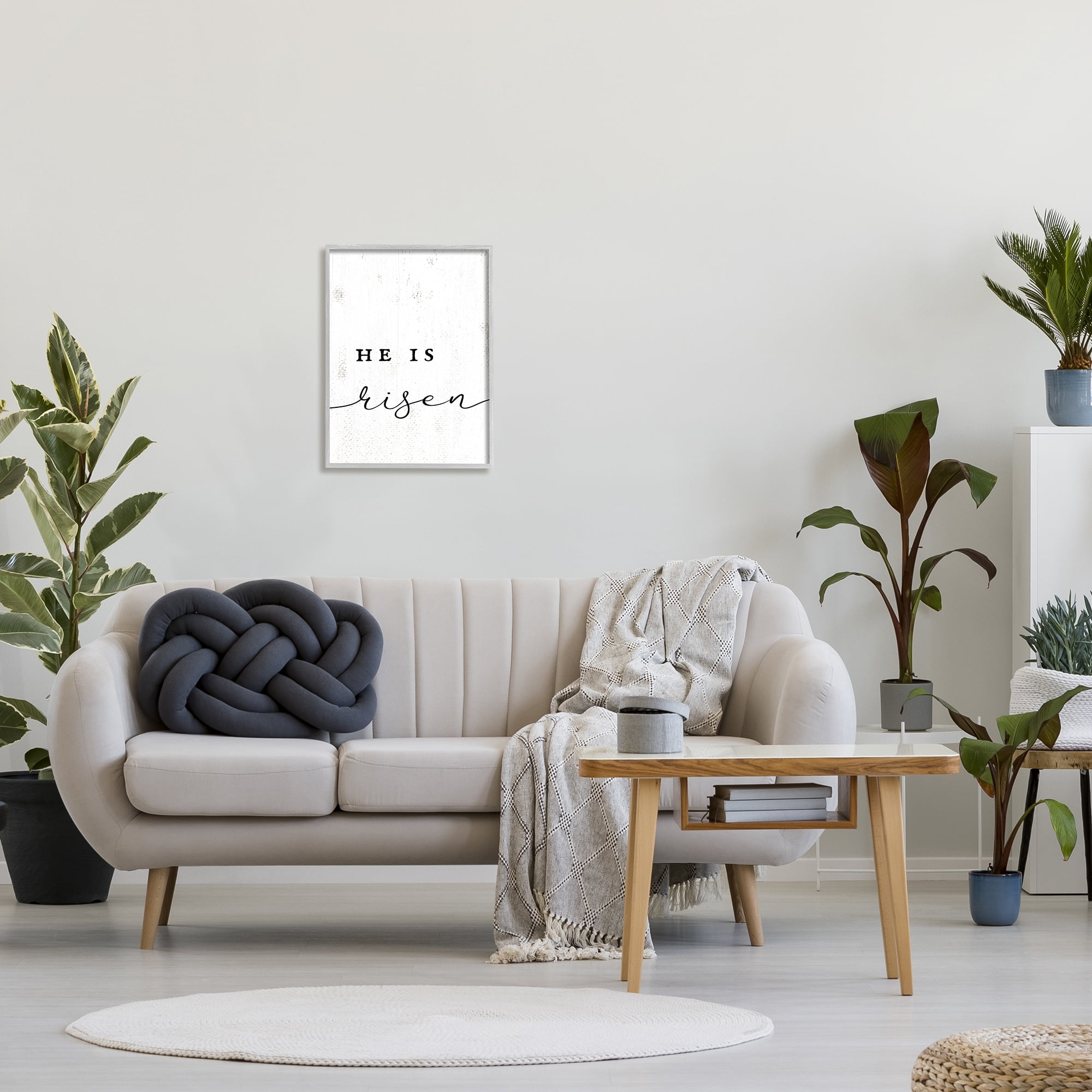 Stupell Industries He Is Risen Phrase Rustic Pattern Minimal Text, 16 x 20, Design by Daphne Polselli