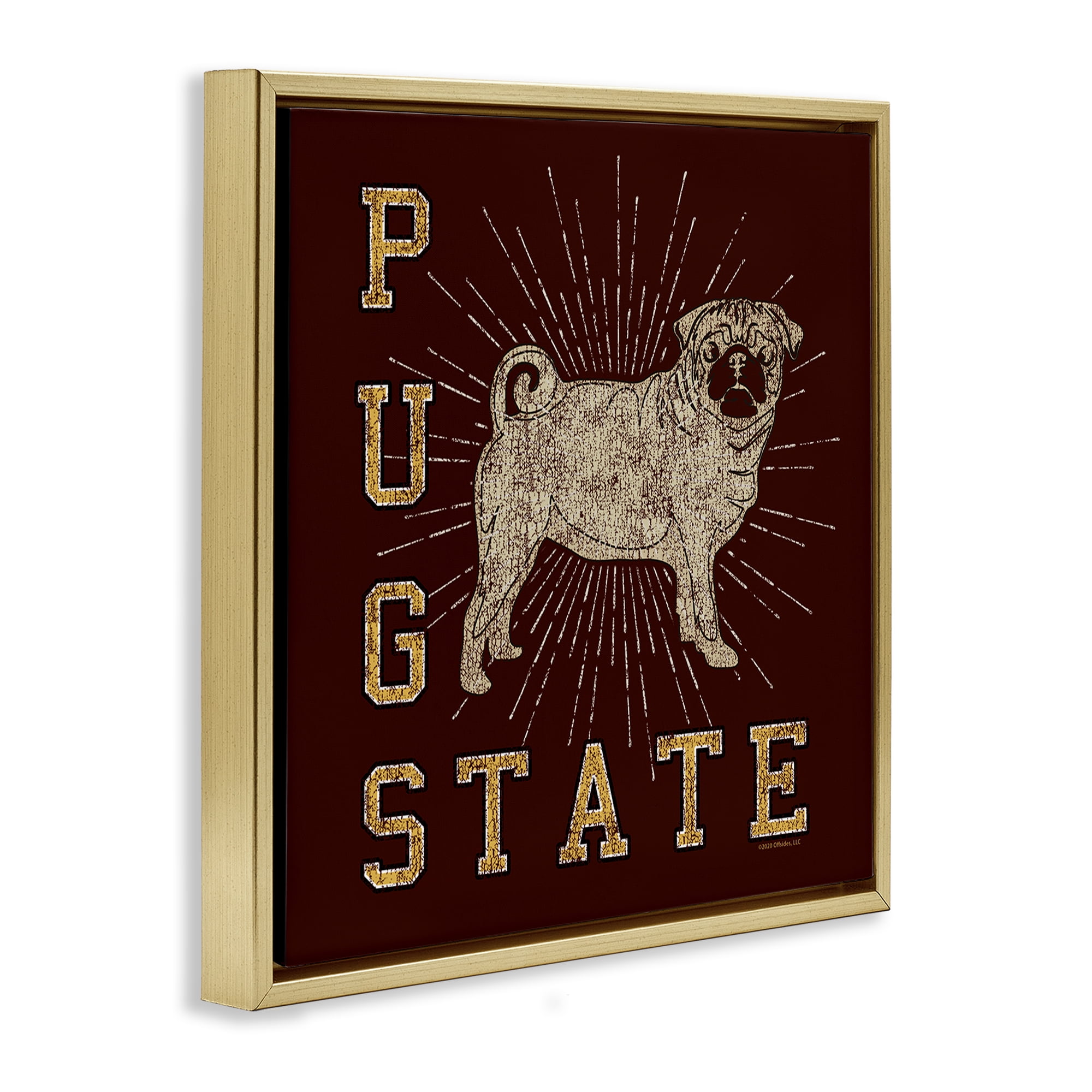 Stupell Industries Varsity Pug State Novelty & Humor Painting Gold Floater Framed Canvas Art Print Wall Art, 18 x 18