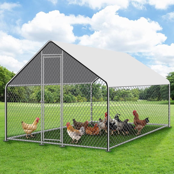 JBLCC Large Metal Walk-in Chicken Coop with Hen Run for Yard Farm 9.8 x 6.5 x 6.5ft