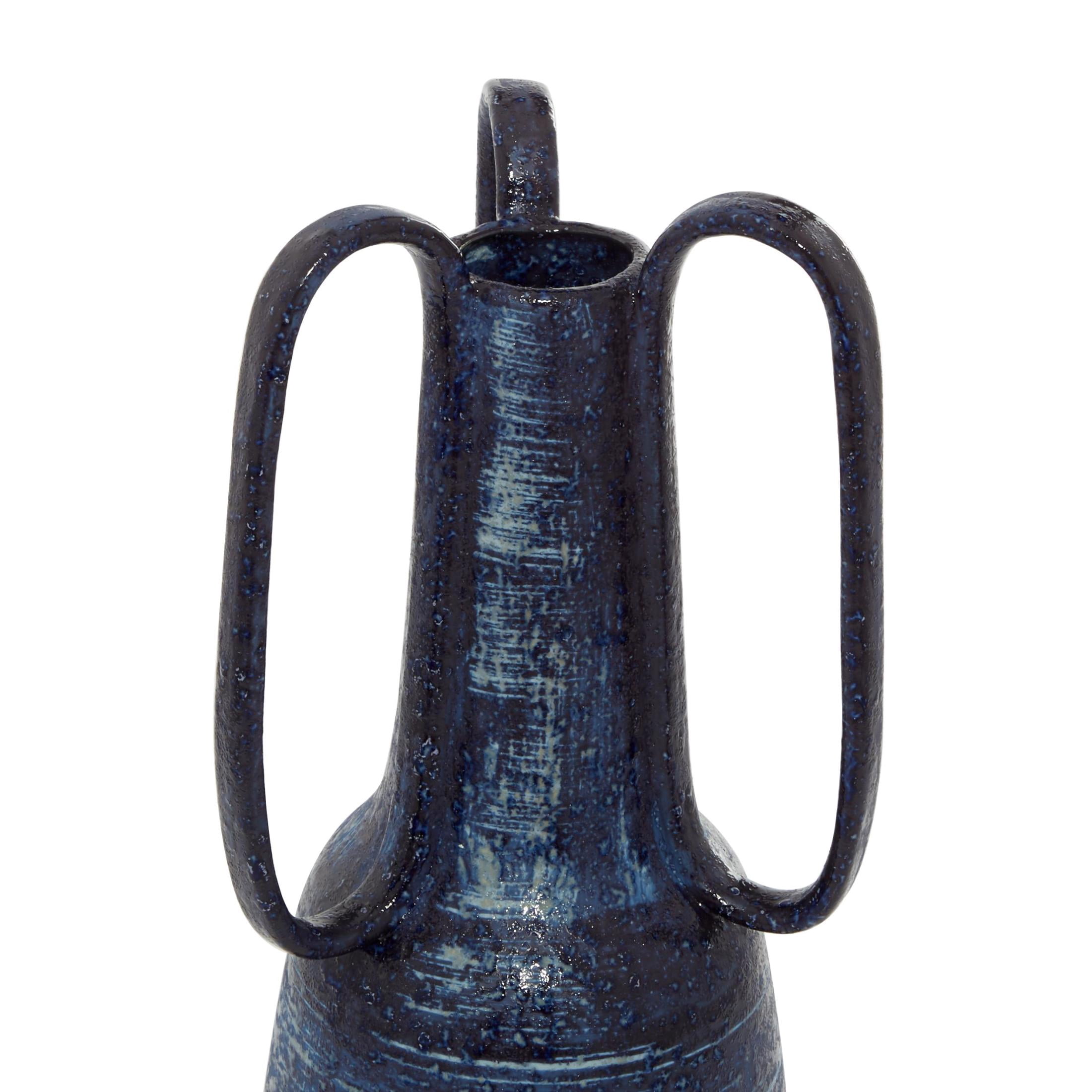 DecMode 17" Blue Ceramic Vase with Handles