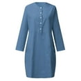 thumbnail image 3 of Cotton Linen Basic Maxi Dress Boho Style Ladies Crew Neck Half Sleeve Daily Suit, 3 of 9