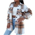thumbnail image 2 of Teacher Appreciation Gifts AXXD Shacket Jacket Women With Hood Wool Printed Long Sleeve Woolen Plaid Pocket Slim Sleeve Shackets Jacket Khaki Size S(Us:4), 2 of 9
