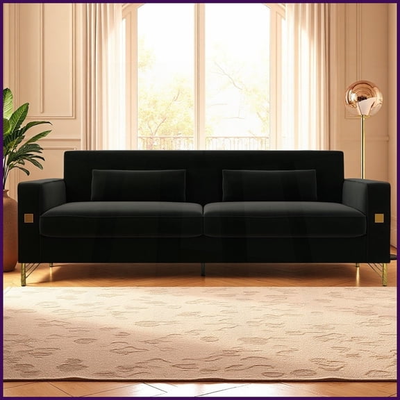 Modern Luxury Faux Sherpa 3-Seat Sofa with Gold Accents – Plush Cushions for Living Room & Office Decor
