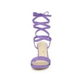thumbnail image 6 of BLISSFUL STEP Women's Open Toe Lace up Block High Heels Sandals Purple 8, 6 of 7