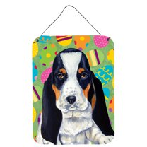 Carolines Treasures LH9419DS1216 Basset Hound Easter Eggtravaganza Wall or Door Hanging Prints 12WX16H multicolor